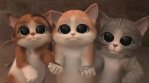 Create meme: Shrek, çizmeli kedi, three kittens