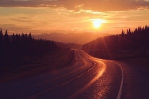 Create meme: road, road, road sunset