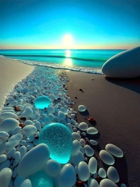 Create meme: glass beach at night, the beach with glass pebbles, beautiful beach 