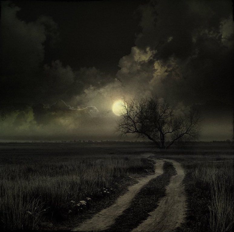 Create meme: The gloomy moon, moon road, gloomy landscapes