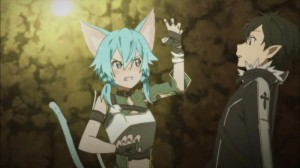 Создать мем: sword art online sinon, сао синон с ушками гифка, синон и кирито гиф