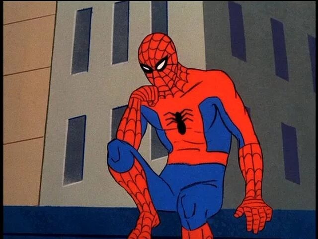 Создать мем: мем с двумя человеками пауками, человек паук 1967, настоящий человек паук