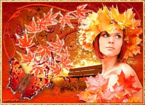 Create meme: the fall comes on the heels of, a wreath of maple leaves, autumn girl