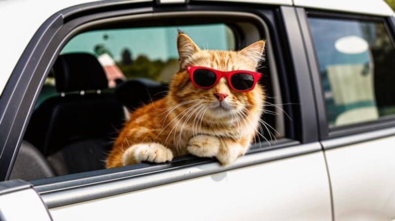 Create meme: cat in sunglasses, cat in glasses , cat driving a car