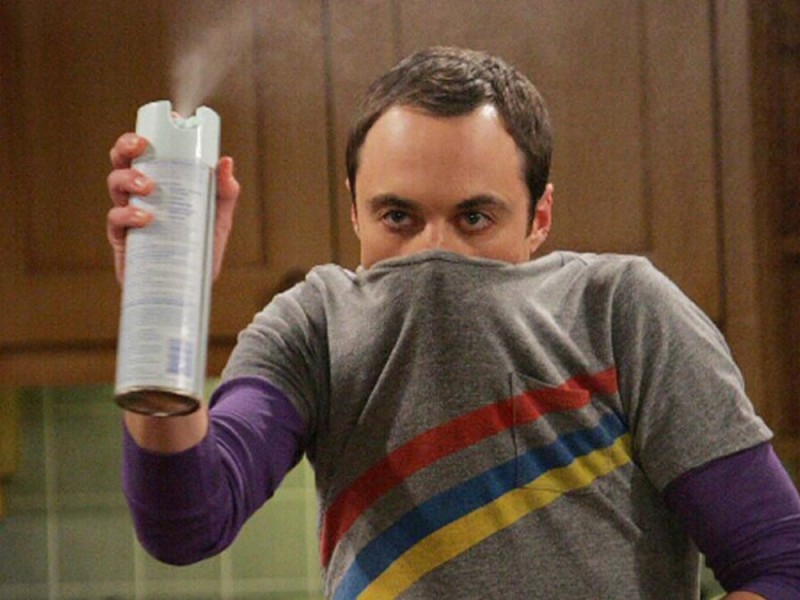 Create meme: Sheldon Cooper , Sidney Sheldon, Sheldon Cooper with an air freshener