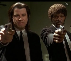 Create meme: pulp fiction movie 1994, pulp fiction Vincent and Jules, John Travolta pulp fiction meme