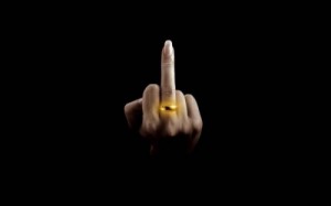 Create meme: middle finger, the ring, black background