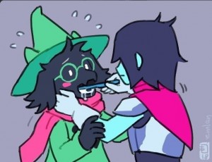 Создать мем: ральсей дельтарун, deltarune kris x ralsei, понитред