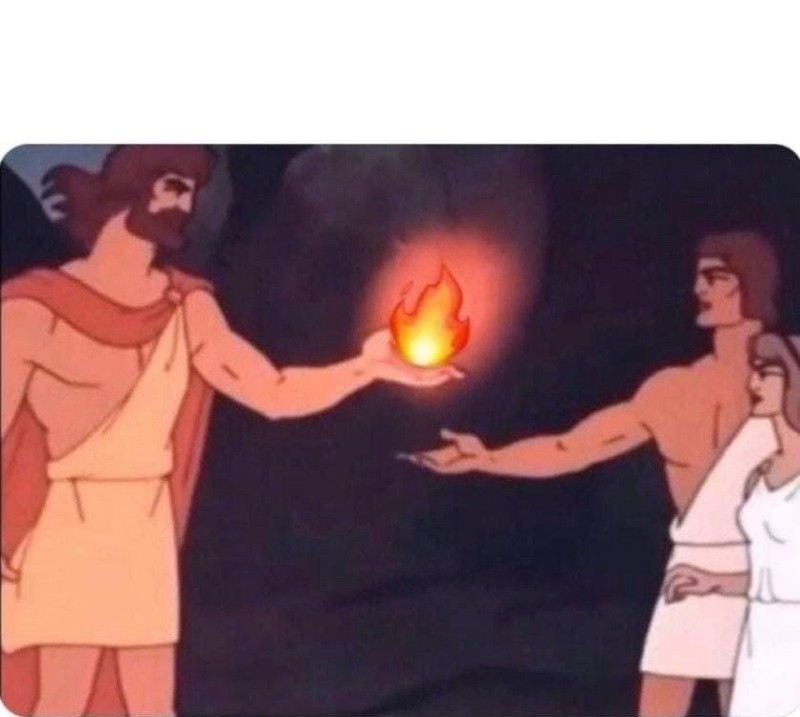 Create meme: the fire of Prometheus, Prometheus gives fire to people, Prometheus cartoon 1974