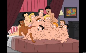 Create meme: family guy gay party on bed, family guy the Threesome meme, family guy Orgy