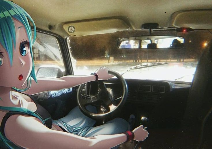 Create meme: anime Miku, Miku Hatsune driving, anime by Miku Hatsune