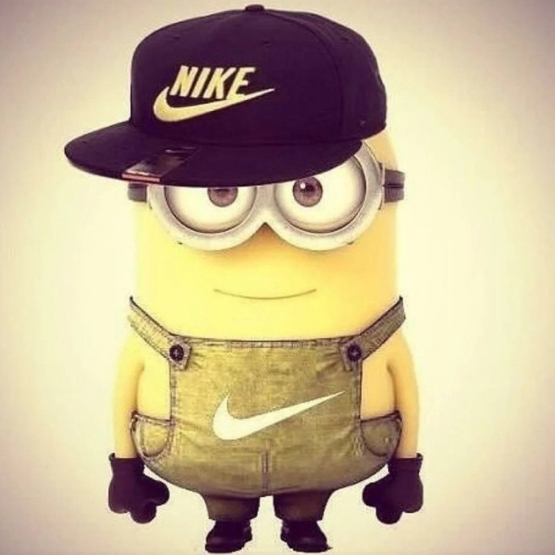 Create meme: minion cap Nike, minion Nike, minion in a cap