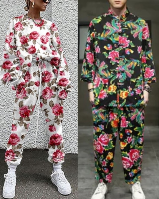 Create meme: floral print suit, women's tracksuits, a suit with a print