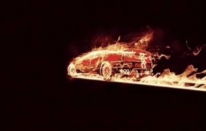 Create meme: Podolsk, burning machine, the car is on fire