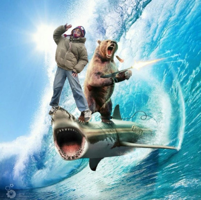 Create meme: shark in the sea, shark man, a bear with a machine gun