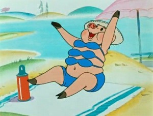 Создать мем: ну погоди свинья в купальнике, свинья на пляже из мультика ну погоди, ну погоди свинья на пляже