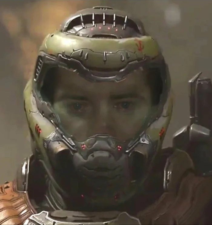 Create meme: Doom eternal Executioner of Doom, doomguy helmet, Think about the helmet