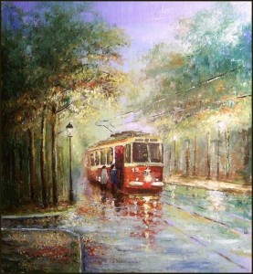 Create meme: the autumn tram pictures, tram picture mxda, the autumn tram painting