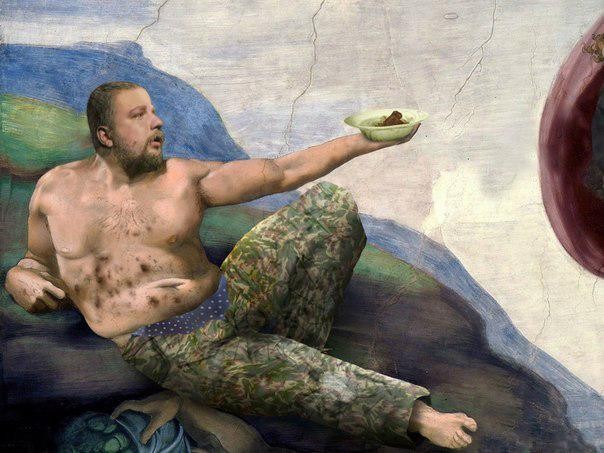 Create meme: Pakhomov green elephant, Sistine chapel the creation of Adam, the creation of adam by michelangelo