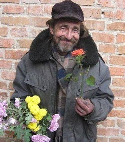 Create meme: homeless with flowers, homeless timofey, homeless egor