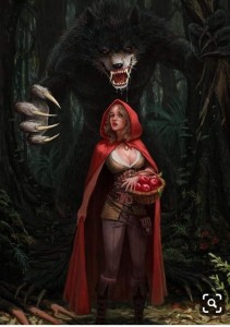 Create meme: Little Red Riding Hood, little red riding hood and the wolf horror art, little red riding hood and werewolf art