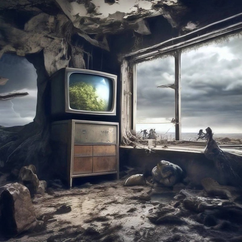 Create meme: TV background, abandoned building, old tvs