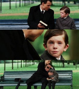 Create meme: meme johnny Depp and the boy, meme with johnny Depp and the boy, Freddie Highmore fairyland