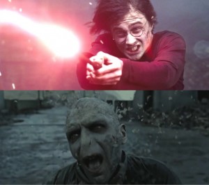 Create meme: Harry Potter Expelliarmus, Harry Potter battle with Volan de mort, Harry Potter Voldemort vs Harry
