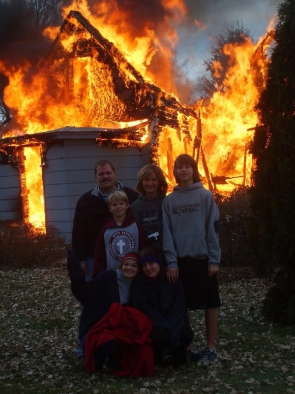 Create meme: house fire, burning house , We're burning down the whole family meme with a burning house