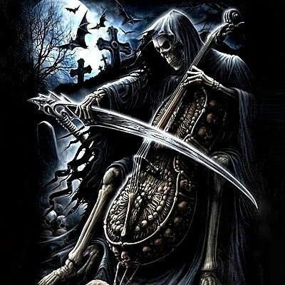 Create meme: Charon the reaper, dark arts, skeleton with violin