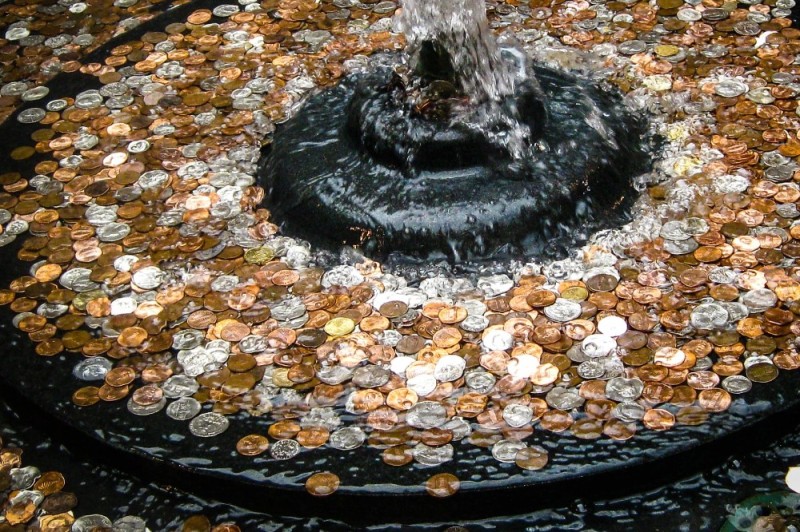 Create meme: coins in the fountain, coins in the fountain, fountain of coins