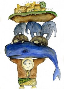 Create meme: earth on pillars, and a turtle, land on elephants and a turtle, the land on three elephants