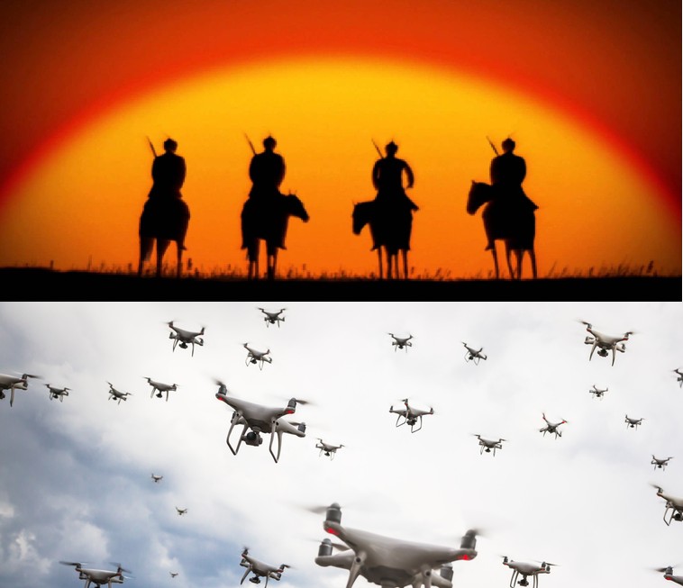 Create meme: the elusive Avengers sunset, the elusive Avengers , swarm of drones attack