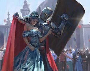 Create meme: original meme knight covers the shield girl, fantasy queen, wlop