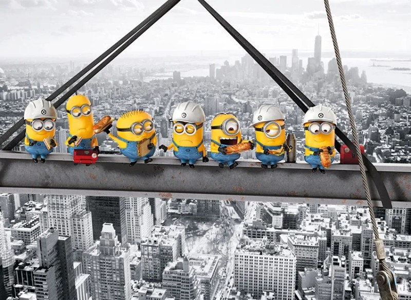 Create meme: puzzle clementoni minions on top of a skyscraper (39370), 1000 children., minions on the construction site, minions builders