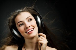 Create meme: girls in, girl in headphones, headphones on a black background