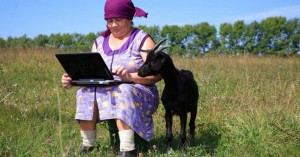 Create meme: photography with the Internet, grandma with a tablet, high-speed Internet in the village