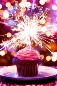Create meme: congratulations on the birthday, cupcake with a Sparkler, greeting cards birthday