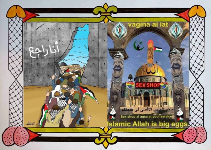 Create meme: caricature of a woman, caricatures of Islam, mosque in Baghdad