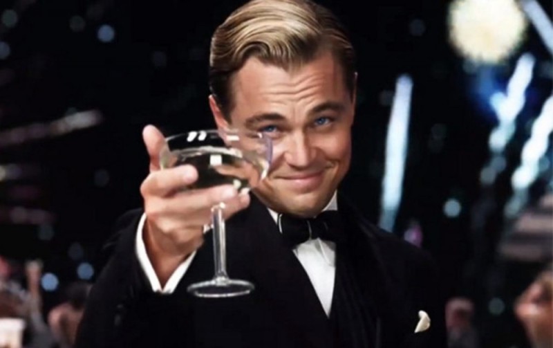 Create meme: DiCaprio with a glass of, Leonardo DiCaprio the great Gatsby, the great Gatsby Leonardo DiCaprio with a glass of