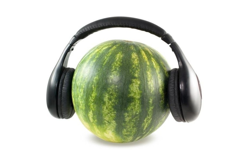 Create meme: DJ watermelon, dj watermelon, watermelon in headphones