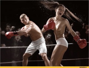 Create meme: Boxing man vs women