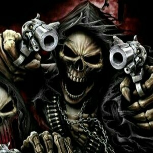 Create meme: skull fantasy, skeleton with a gun