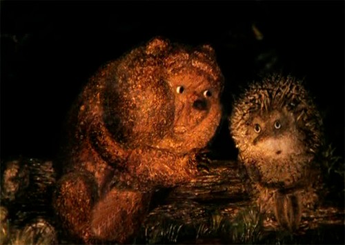 Create meme: about the hedgehog and the bear cub, hedgehog in the fog the bear, Norstein hedgehog in the fog