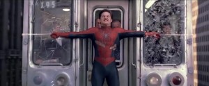 Create meme: spider-man train, spider-man, Tobey Maguire spider-man train