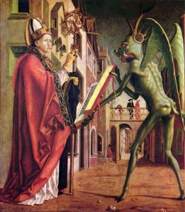 Create meme: Michael pacher Augustine and Satan, Michael Pacher, the devil in the middle ages