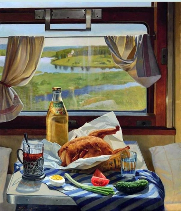 Create meme: Painting a train, good morning on the train, view from the train window drawing