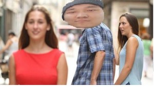 Create meme: distracted boyfriend meme original, MEM-moving guy, meme the wrong guy