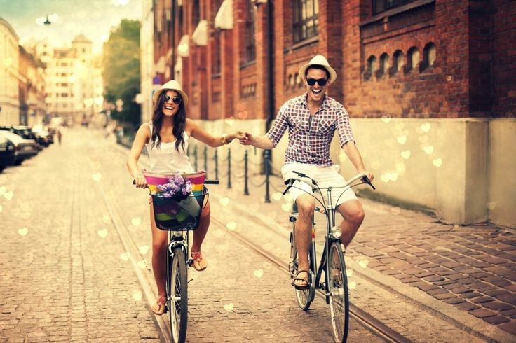 Create meme: on the bike , riding a Bicycle, a man with a girl