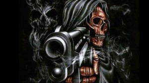 Create meme: skeleton with a gun, grim reaper